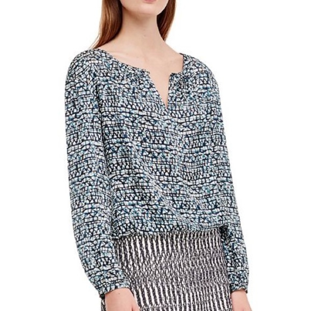 Tory Burch Silk Printed Honeycomb Blouse Top